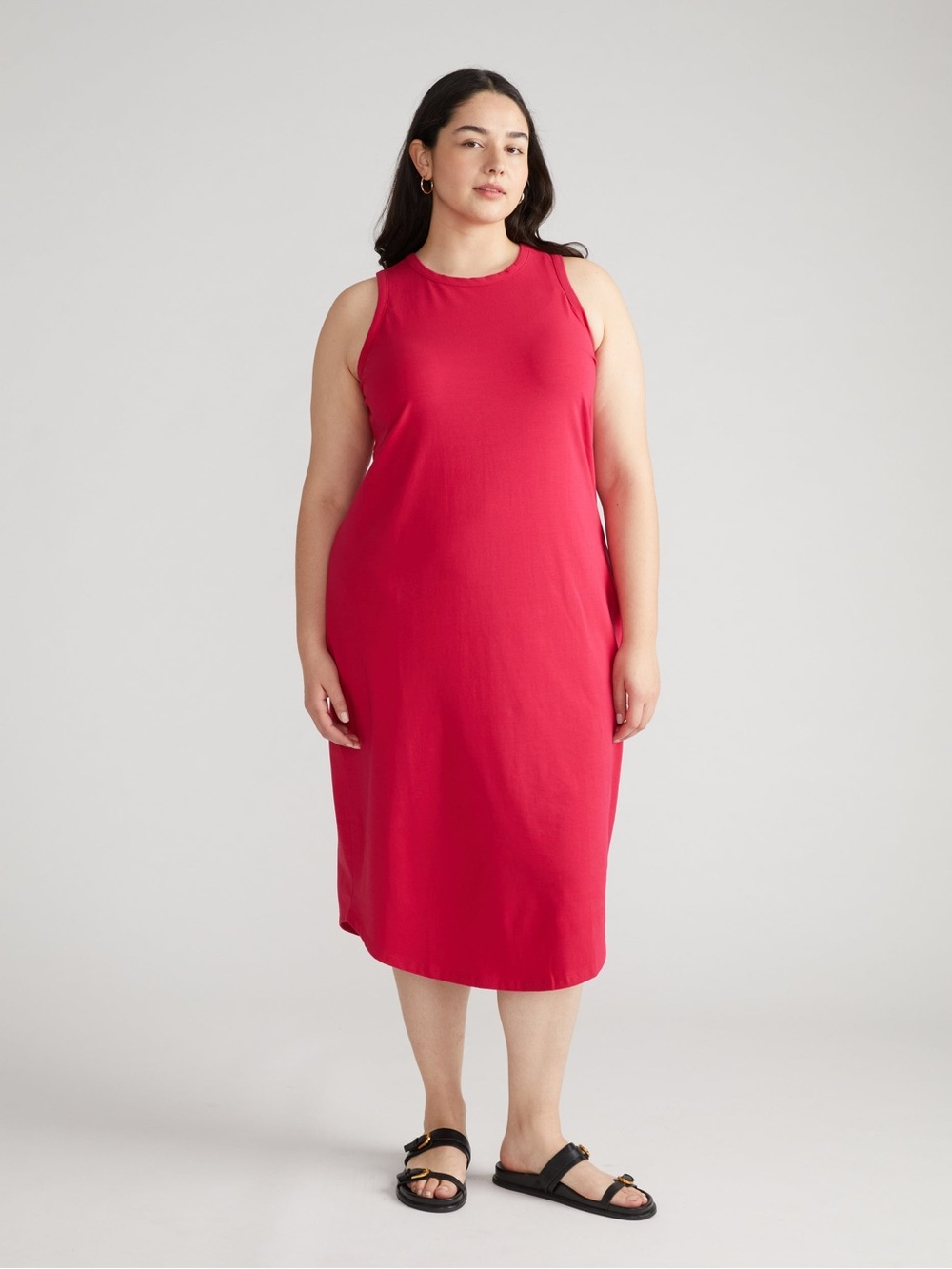 Universal Standard High Neck Tank Dress M 18/20 Pink Red Pima Cotton Cai